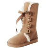 Bottes dHiver Hautes et Chaudes avec Doublure en Fourrure et Lacets en Rubans - Pour Femmes marron1