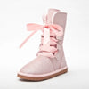 Bottes dHiver Hautes et Chaudes avec Doublure en Fourrure et Lacets en Rubans - Pour Femmes rose