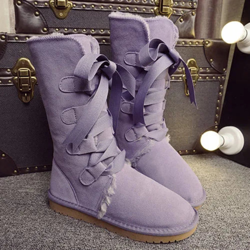 Bottes dHiver Hautes et Chaudes avec Doublure en Fourrure et Lacets en Rubans - Pour Femmes violet