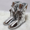 Bottes dHiver Hautes et Impermeables avec Doublure Chaude et Lacets en Rubans - Pour Femmes argent