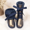 Bottes dHiver Hautes et Impermeables avec Doublure Chaude et Lacets en Rubans - Pour Femmes bleu