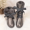Bottes dHiver Hautes et Impermeables avec Doublure Chaude et Lacets en Rubans - Pour Femmes gris