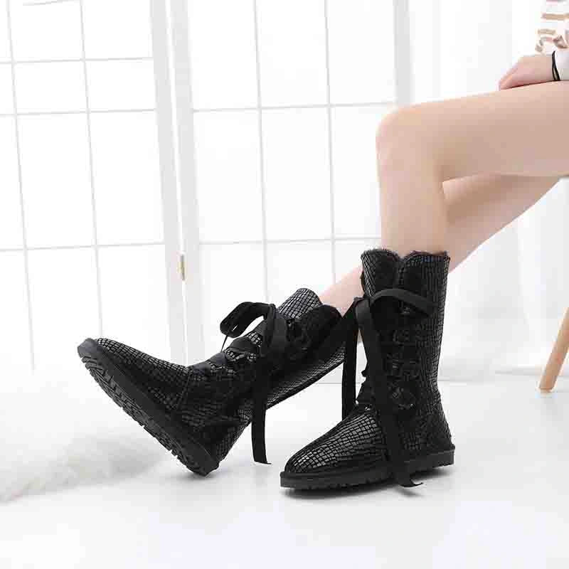Bottes d'Hiver Hautes et Chaudes avec Lacets en Rubans et Doublure Douce - Pour Femmes noir 1