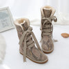 Bottes d'Hiver Hautes et Chaudes avec Lacets en Rubans et Doublure Douce - Pour Femmes sable