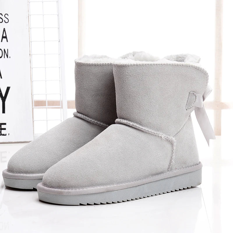 Bottines dHiver Chaudes en Fourrure et daim doux avec Nœud Decoratif- Pour Femmes gris