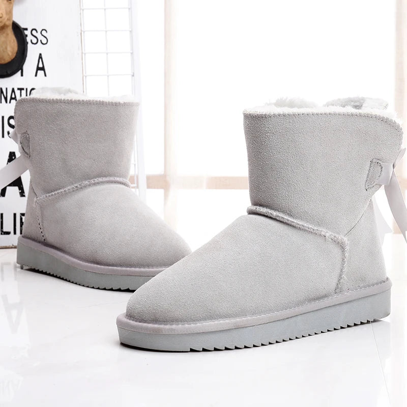 Bottines dHiver Chaudes en Fourrure et daim doux avec Nœud Decoratif- Pour Femmes gris2