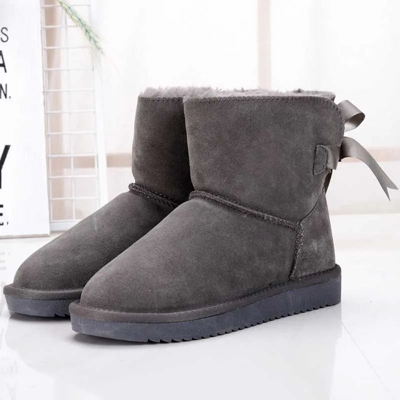 Bottines dHiver Chaudes en Fourrure et daim doux avec Nœud Decoratif- Pour Femmes gris fonce