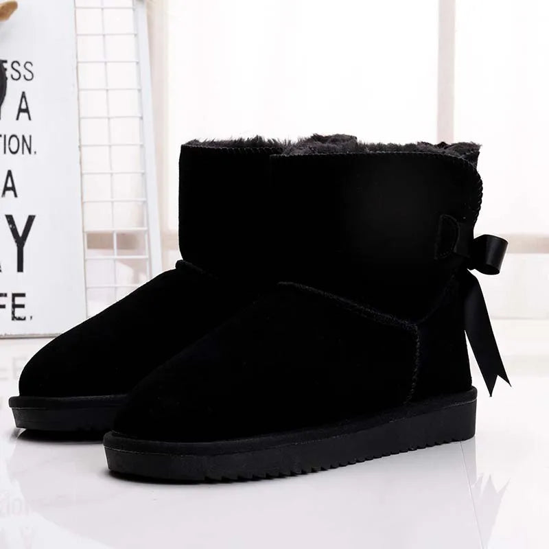 Bottines dHiver Chaudes en Fourrure et daim doux avec Nœud Decoratif- Pour Femmes noir