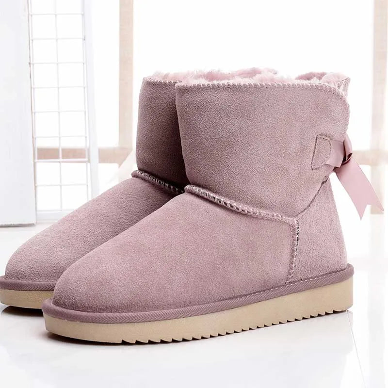 Bottines dHiver Chaudes en Fourrure et daim doux avec Nœud Decoratif- Pour Femmes rose