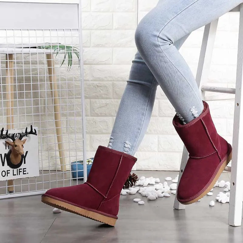 Bottines dHiver Confortables et Chaudes en Fourrure et Daim - Unisexe rouge rose