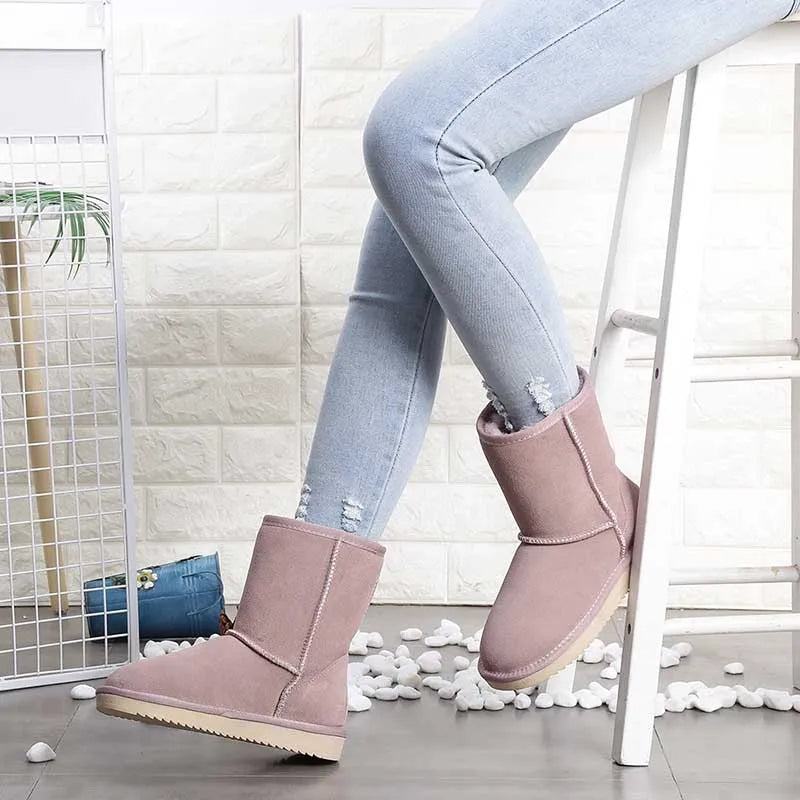 Bottines dHiver Confortables et Chaudes en Fourrure et Daim - Unisexe rose