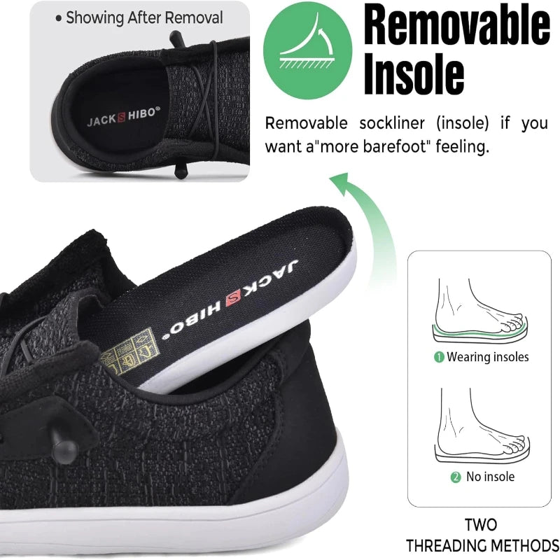 Chaussures Pieds Nus pour Hommes Minimalistes Bout Large & Zéro Drop-noir&blanc2