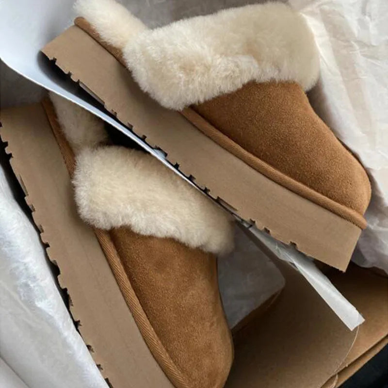 Women's Winter Suede and Fur Mules