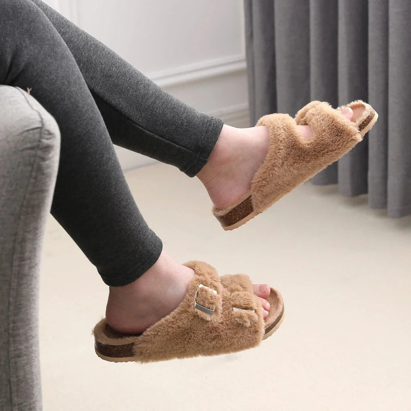 Sandales Boston en Fourrure Moelleuse et Liege - Pour Femme marron2