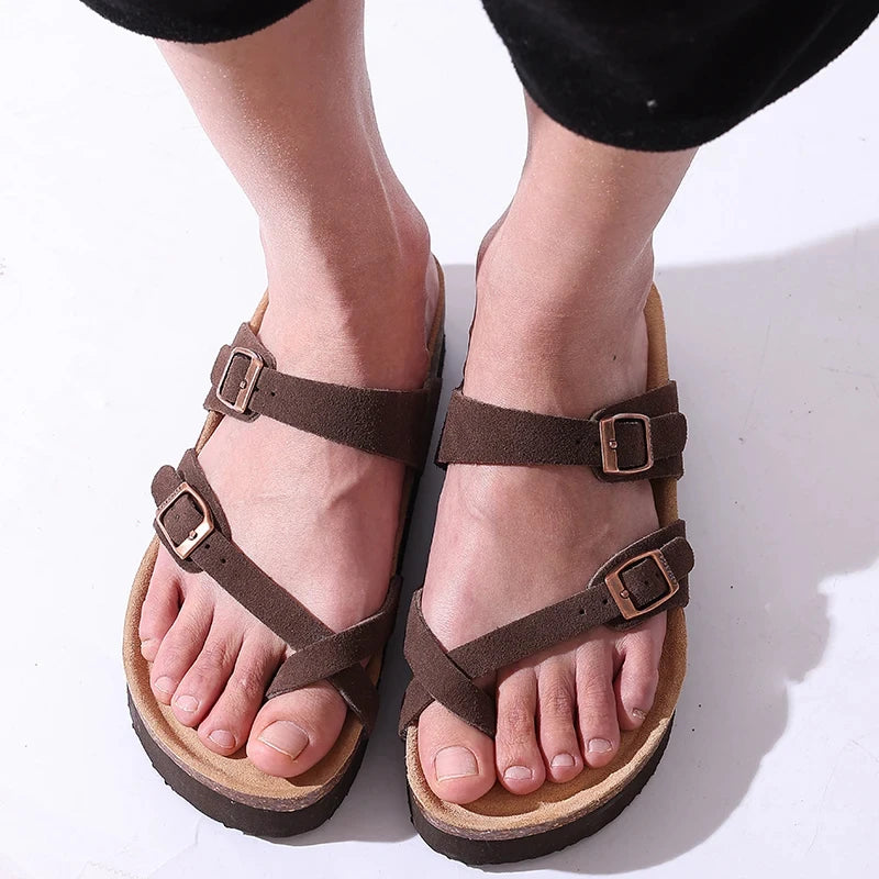 Klassische Barfußsandalen aus Kork mit optischer Sohle