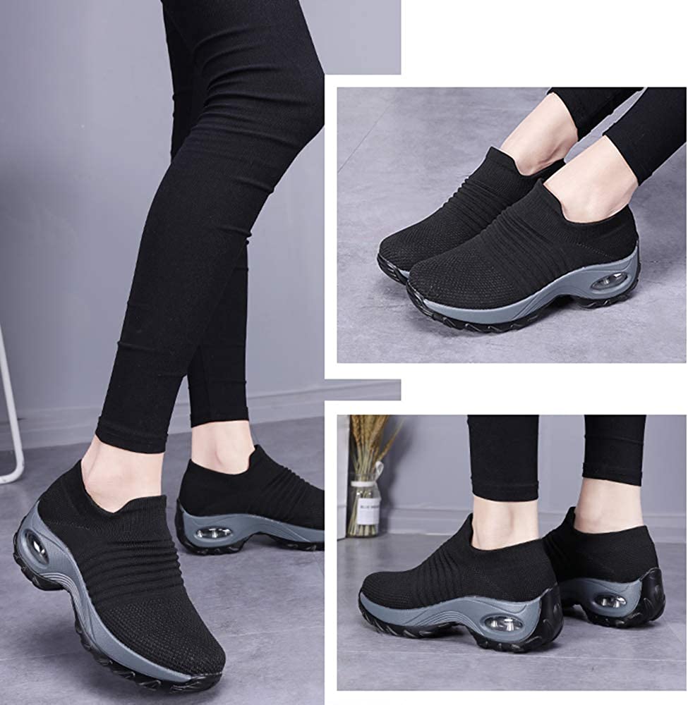 Breathable mesh high heel air cushion sneakers