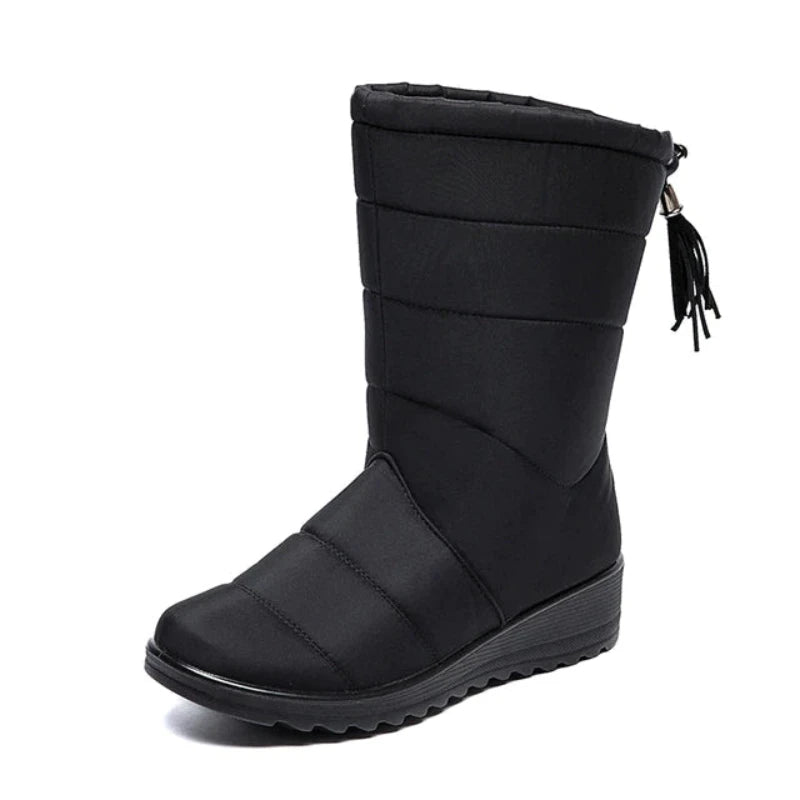 bottes de Neige Mi-Mollet Doublees en Peluche et Impermeables pour Femmes noir2